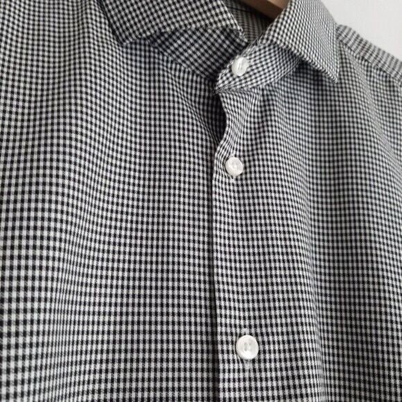 BOSS Jason Slim Fit B&W Checkered Pattern Button Down Shirt Men's Sz 16 1/2 - Picture 7 of 12